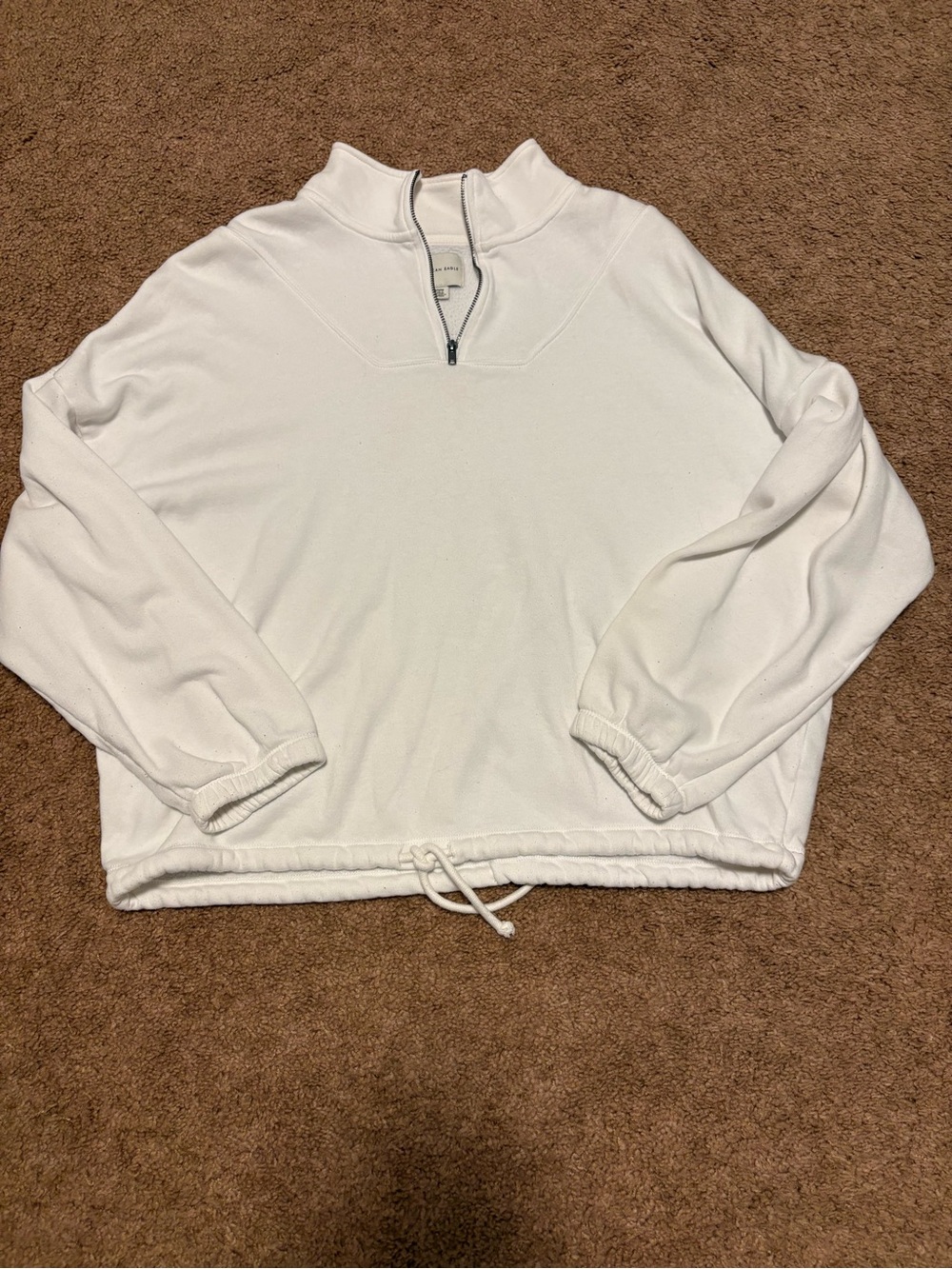 American Eagle Outfitters White Quarter-Zip Drawstring Sweatshirt